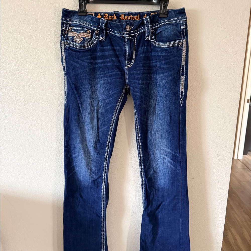 Rock Revival 31 Dark Blue Boot Cut Jeans Low Rise Y2K